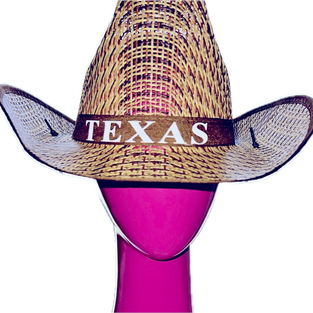 Texas Straw Cowboy Hat tan trim
